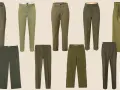 Verschiedene Hosen in Khaki-Tönen. Welche Farbe passt zu Khaki? Hier sehen Sie Beispiele von Hosen in Olivgrün, Hellgrün und Braun.