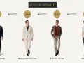 Vier Männer präsentieren verschiedene Stufen des tenue de ville, von Business Formal bis Smart Casual.