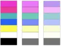 Drei Farbpaletten: Pink, Türkis, Blau, Gelb, Weiß, Schwarz; Pink, Mint, Lavendel, Hellgelb, Weiß, Grau; Hellviolett, Rosa, Hellblau, Lavendel, Cremeweiß, Grau. Wem steht grau?