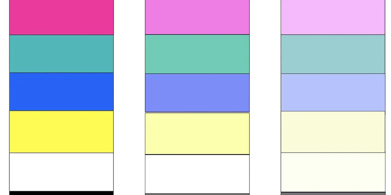 Drei Farbpaletten: Pink, Türkis, Blau, Gelb, Weiß, Schwarz; Pink, Mint, Lavendel, Hellgelb, Weiß, Grau; Hellviolett, Rosa, Hellblau, Lavendel, Cremeweiß, Grau. Wem steht grau?