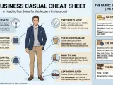 Mann im **business casual** Outfit: dunkelblaues Sakko, grauer Pullover, Khaki-Chinos, braune Loafer. Tipps für den perfekten Look.