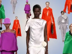 Inspiration für Farb- und Stilberatung: Modelle in leuchtenden Farben wie Grün, Orange und Lila sowie in eleganten Grautönen.
