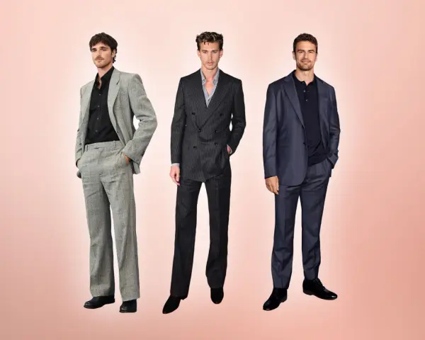 Drei Männer in eleganten Anzügen, die verschiedene Interpretationen des dresscode herren zeigen.