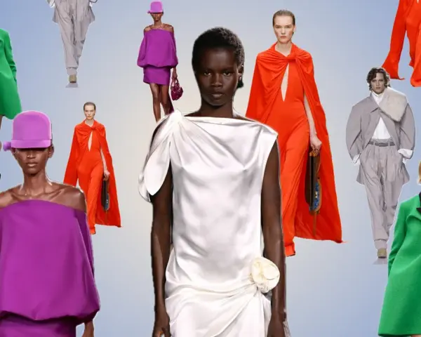 Inspiration für Farb- und Stilberatung: Modelle in leuchtenden Farben wie Grün, Orange und Lila sowie in eleganten Grautönen.