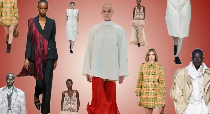 Modenschau-Collage mit Models in verschiedenen Outfits, von elegant bis avantgardistisch. Ein Beispiel für typ beratung.