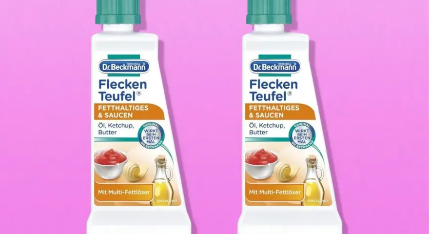 Zwei Flaschen Dr. Beckmann Flecken Teufel für fettige Flecken. Ideal, um Fettflecken aus Kleidung entfernen ohne waschen.