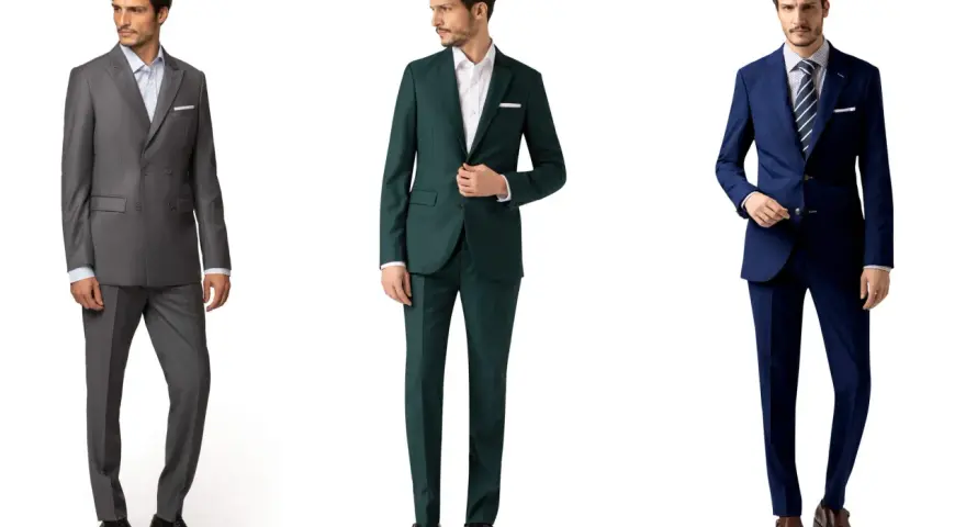 Drei Männer in stilvoller business attire herren: grau, grün und blau.