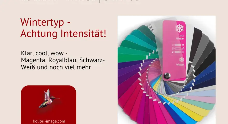 Farbpalette für den Wintertyp mit intensiven Farben wie Magenta und Royalblau. Klare, kühle Töne.